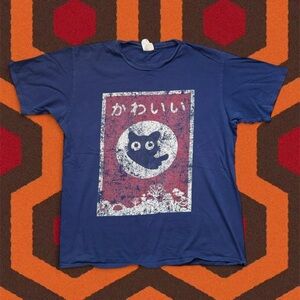 Port & Company VTG 2000s Kawaii Japanese Cute Cat Neko Graphic Tee — LARGE